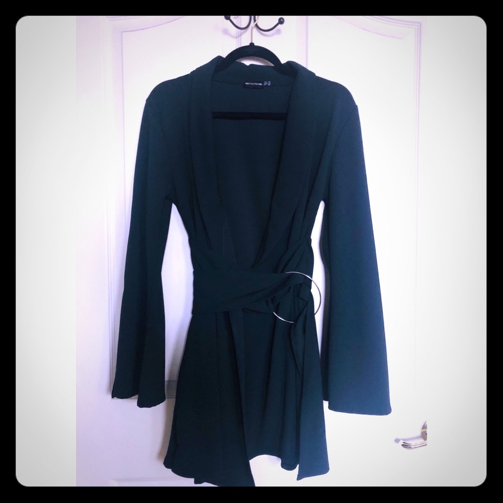 Emerald Green Oversized Ring Detail Blazer Dress
